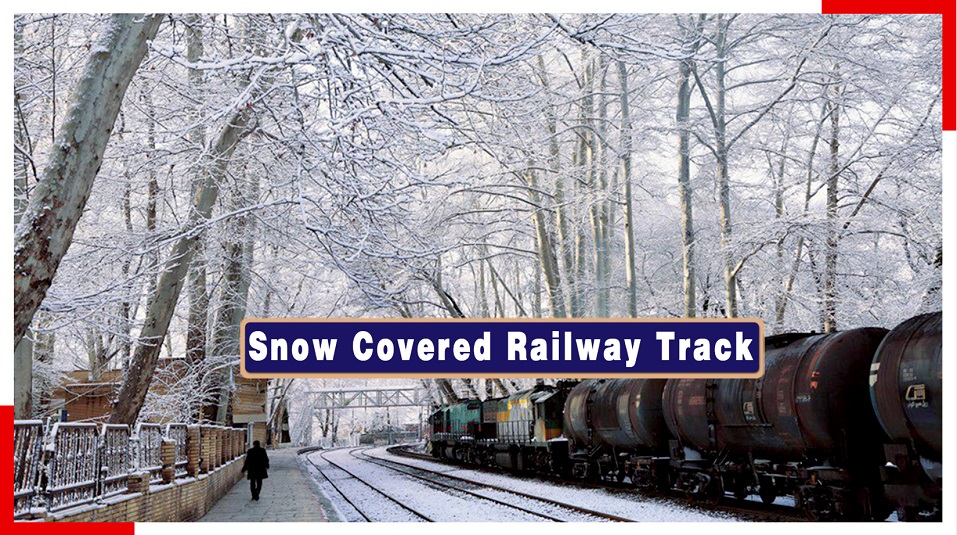 Snow covered railway track in Iran