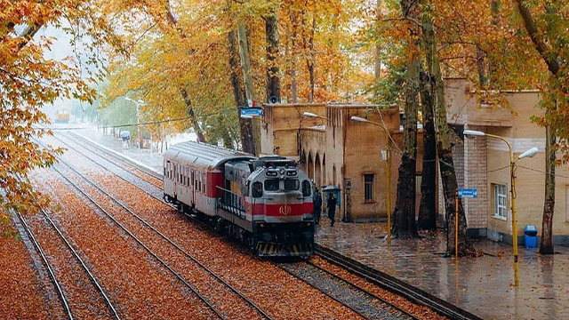 Iran’s railway station in autumn leaves